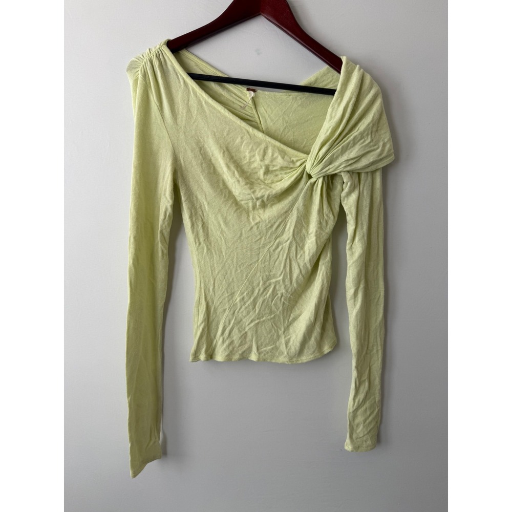 Free People Top Asymmetrical Twisted One Shoulder Lime Green Women Size XS